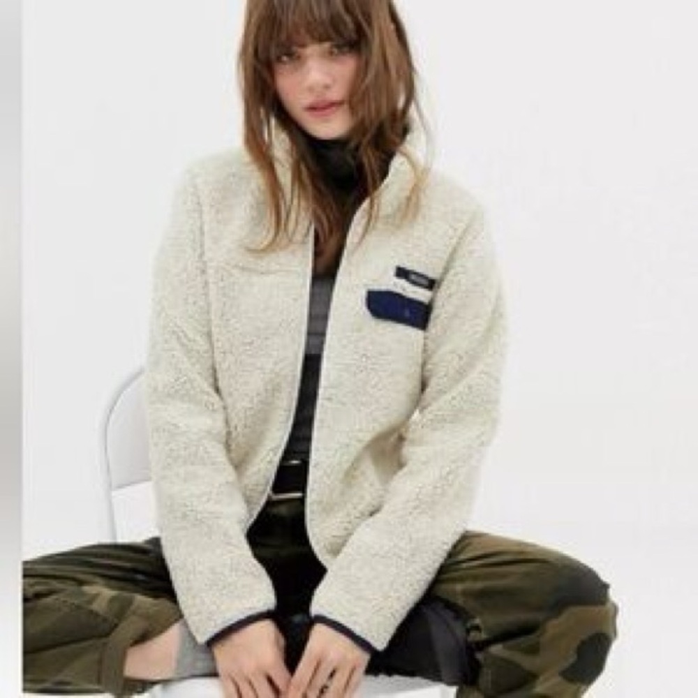Columbia Fleece Full Zip Fuzzy Jacket Cream & Navy Blue